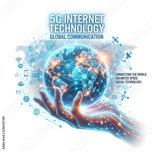 5G Internet Technology Global Communication Hand Holding Planet Earth Network