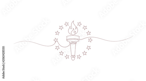 Tableau sur toile European Union torch symbol with stars and flame, concept of unity and progress