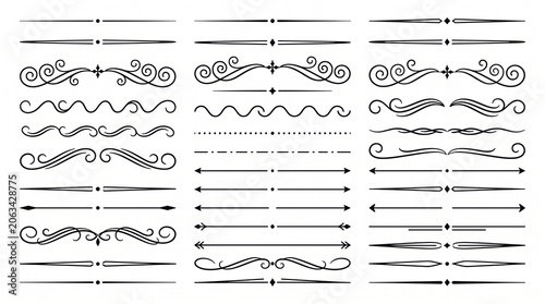 Collection of Decorative Vintage Ornate Flourish Lines and Dividers for Design Projects