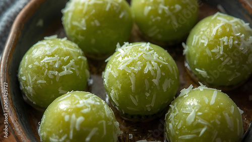 Healthy Green Energy Balls with Coconut Flakes, Raw Vegan Snack
