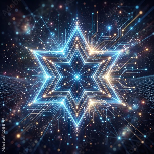 Digital Starburst: Futuristic Network Connection and Cosmic Data Flow