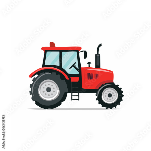 Flat design red fire truck with ladder and hose