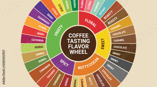 Foto Coffee Tasting Flavor Wheel Colorful Infographic