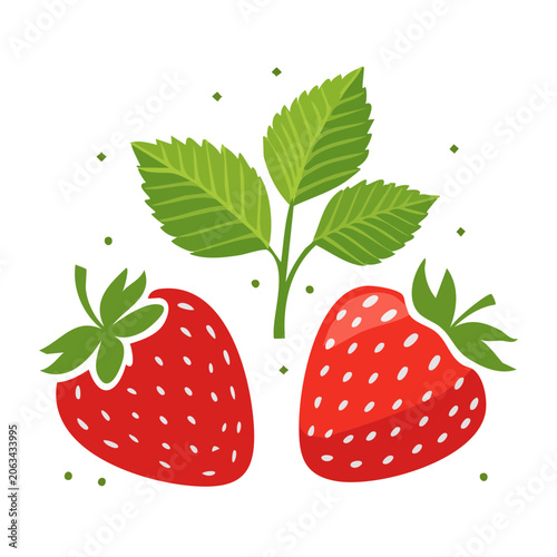 Flat design strawberry with leaves vector