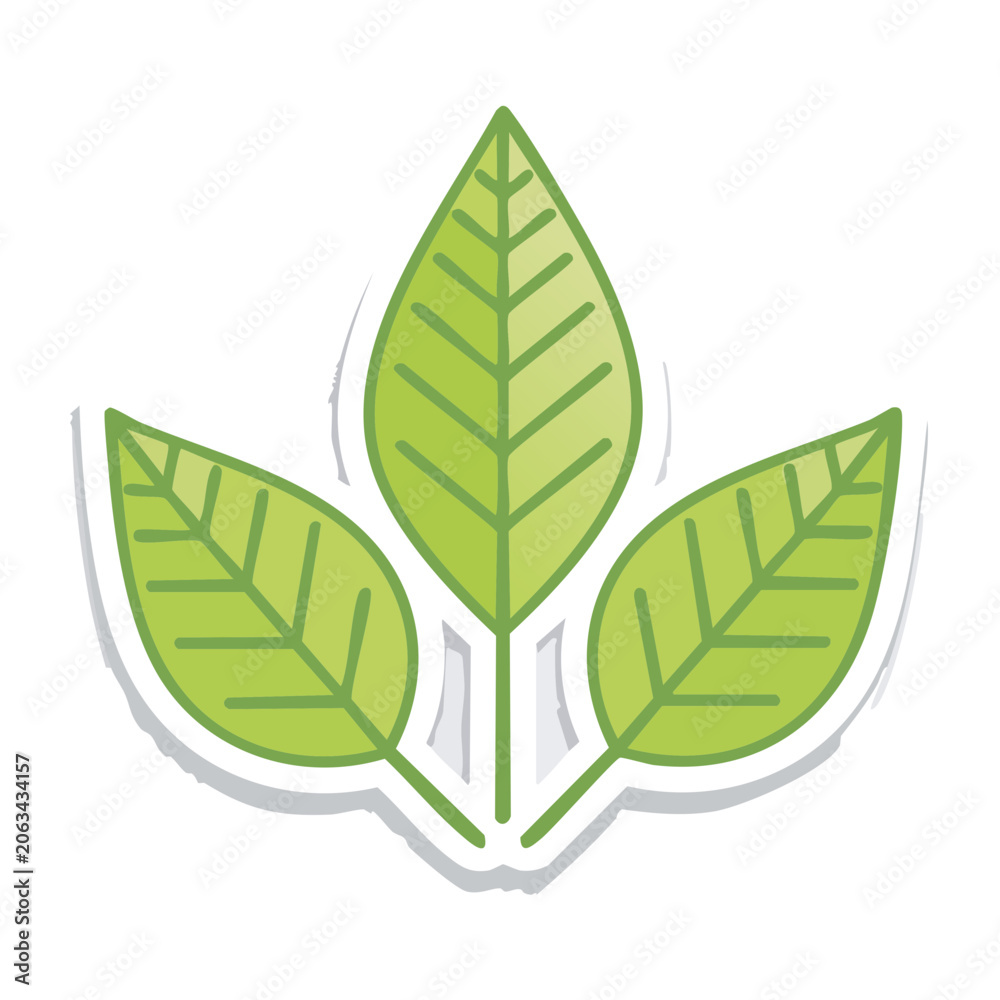Fototapeta premium Three Green Leaves Icon on Transparent Background