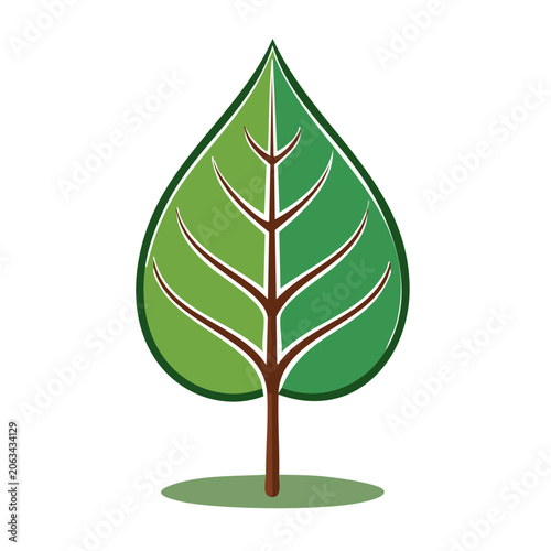 Stylized green tree with brown trunk and branches