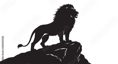 Photography Luxury black silhouette of lion king standing on rock, powerful wildlife concept
