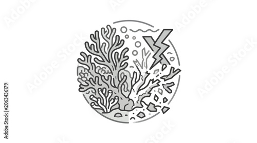 Canvastavla Coral reef bleaching and marine ecosystem destruction icon.