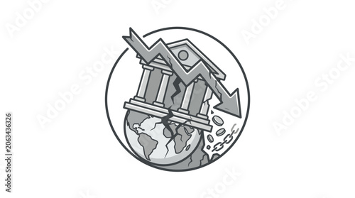 Icon depicting a global banking crisis and financial crash.