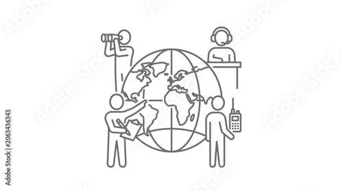 International observation and global monitoring team icon.