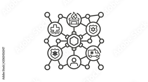 Interconnected public safety and emergency response network icon.