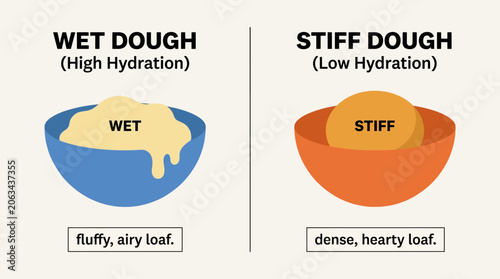 Foto Bread Hydration Levels Comparison Wet vs Stiff Dough
