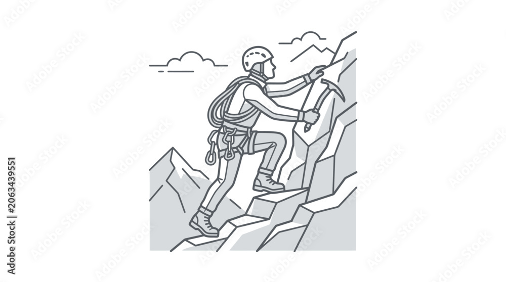 Obraz premium Detailed mountain climber scaling steep rocky cliff face.