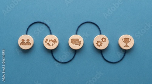 Business strategy and teamwork concept with wooden icons