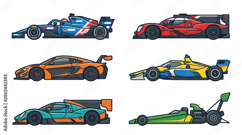 Naklejka premium Modern Racing Cars Collection: Formula 1, GT, and Prototype Sports Cars