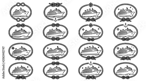 Canvastavla Cruise Ship Nautical Badges Set - Vector Icons