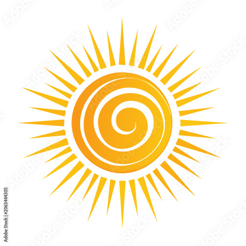 Flat design yellow sun icon with rays