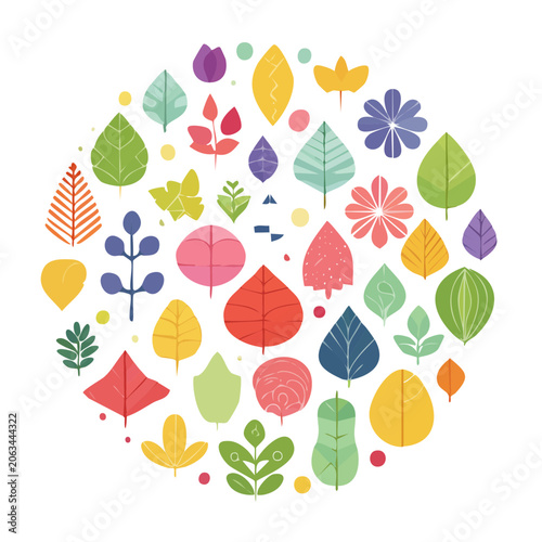 Flat floral pattern with leaves and flowers