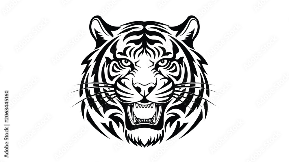 Fototapeta premium Fierce Tiger Head Illustration Closeup.