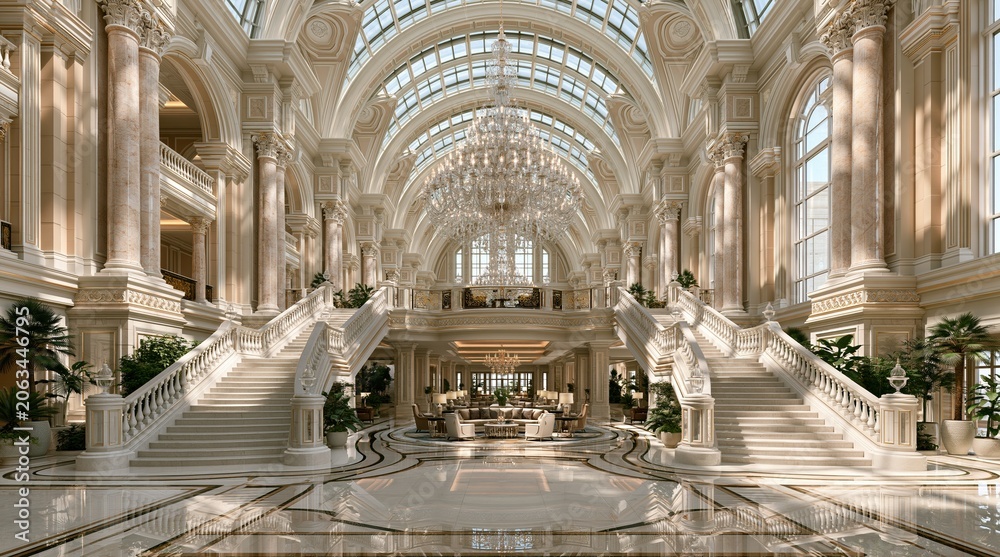 Fototapeta premium Grand marble interior of a luxury palace hall with columns