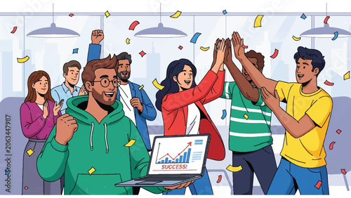 Business people celebrate success together.