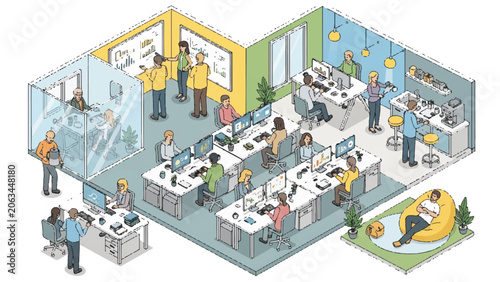 People working in an office space.