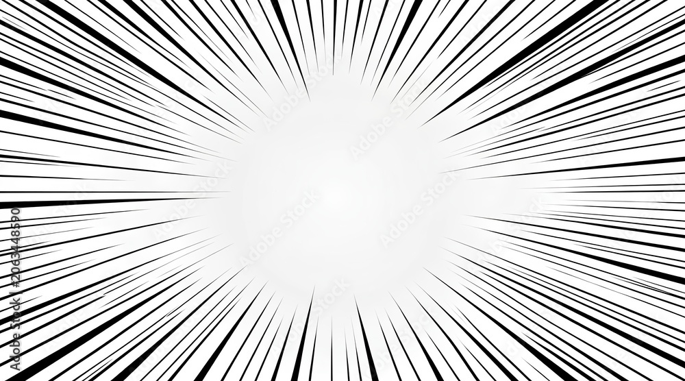 Fototapeta premium Abstract black and white comic book speed lines radial zoom background illustration