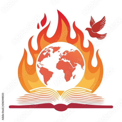 Globe on Fire with Dove and Open Book