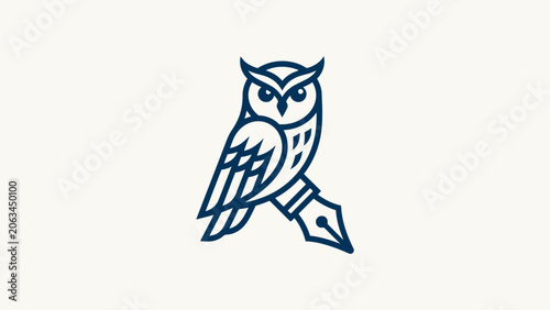 Abstract Owl and Pen Logo Design for Education Publishing and Creative Business
