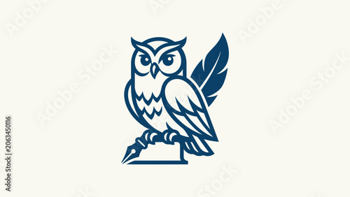 Abstract Owl and Pen Logo Design for Education Publishing and Creative Business