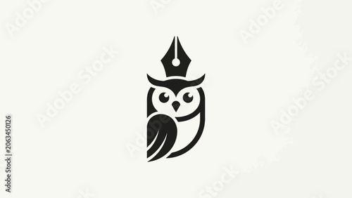 Minimalist Owl Fountain Pen Logo, Education and Writing Brand Identity Vector Icon