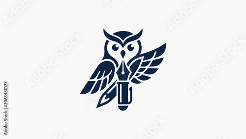 Minimalist Owl Fountain Pen Logo, Education and Writing Brand Identity Vector Icon