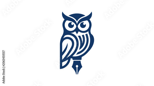 Minimalist Owl Fountain Pen Logo, Education and Writing Brand Identity Vector Icon