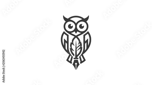 Minimalist Owl Fountain Pen Logo, Education and Writing Brand Identity Vector Icon