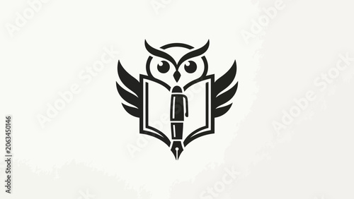 Minimalist Owl Fountain Pen Logo, Education and Writing Brand Identity Vector Icon