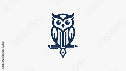 Minimalist Owl Fountain Pen Logo, Education and Writing Brand Identity Vector Icon