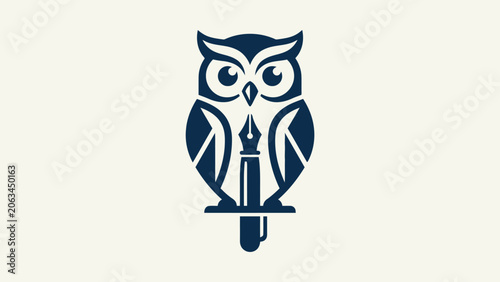 Minimalist Owl Fountain Pen Logo, Education and Writing Brand Identity Vector Icon