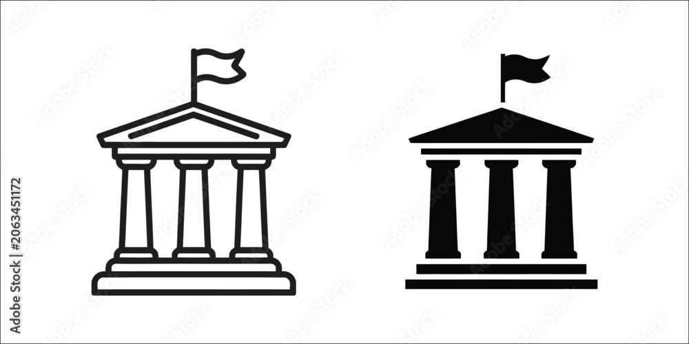 Fototapeta premium City hall building icon isolated on white background, line art silhouette symbol representing government administration civic services municipal architecture public institution and modern vector illus