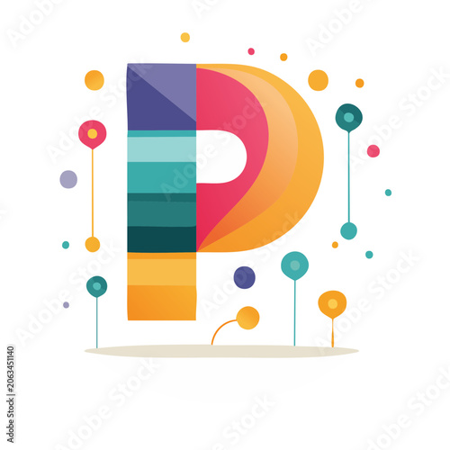Colorful gradient letter P with decorative elements