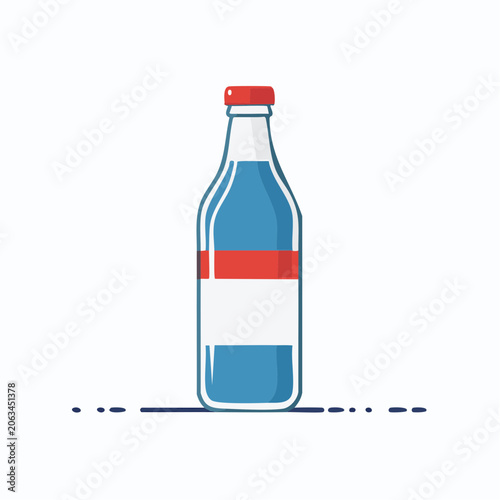 Stylized Bottle with Blue Liquid and Red Stripe