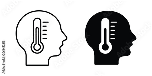 Cuadro en lienzo Fever icon isolated on white background, line art silhouette symbol representing high body temperature illness healthcare medical diagnosis flu symptoms and modern vector illustrations