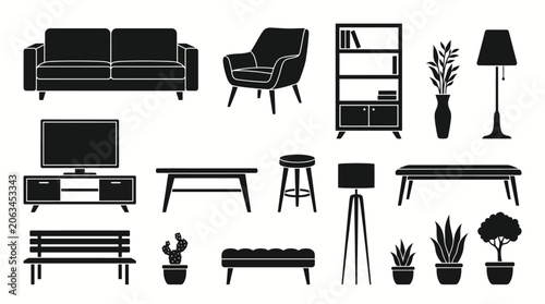 Obraz na plátne Essential Modern Furniture and Home Decor Silhouettes for Interior Design Concep