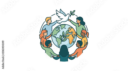 Foto Diverse Group of People Protecting Planet Earth with Peace Dove