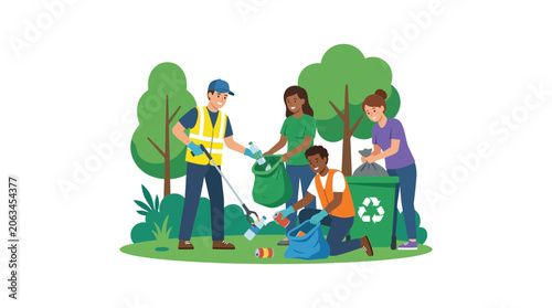 Foto Diverse Group of Volunteers Cleaning Up Park Waste