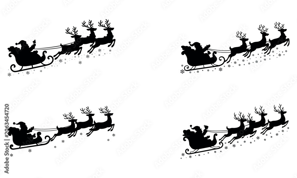 Obraz premium Santa sleigh silhouette with reindeer for christmas holiday decoration design