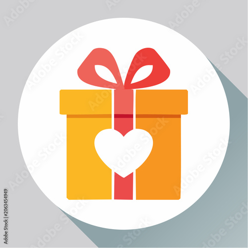 Gift Box with Heart Icon and Ribbon