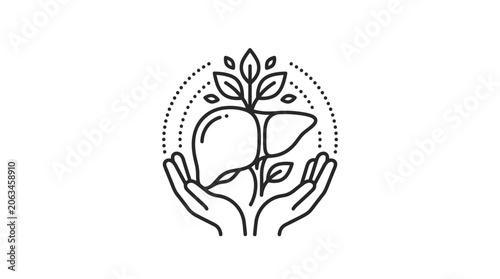 Hands holding liver with plant for natural healing icon.