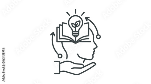Health education concept icon with head profile and book.
