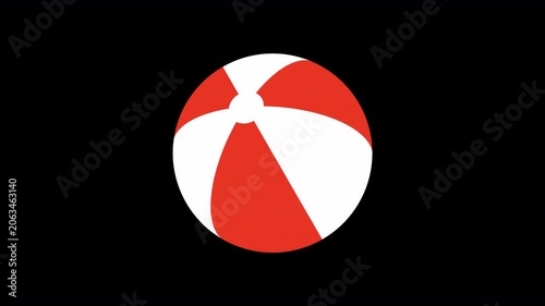 Red and White Paneled Beach Ball Turning on Transparent Background, Looping Animation