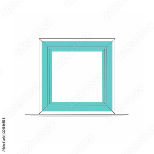 Cyan square picture frame illustration on white background